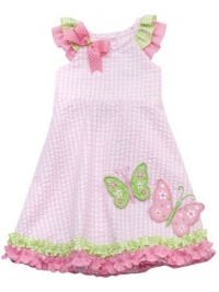 Rare Editions Girls Pink Lime Butterfly Gingham Sundress-6