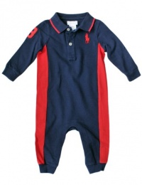 Ralph Lauren Layette Boy's Big Pony Polo Coverall (9 Month, Newport Navy)