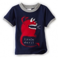 Mulberribush Baby-boys Infant Little Devil Applique Ringer SST Shirt, Navy, 12 Months