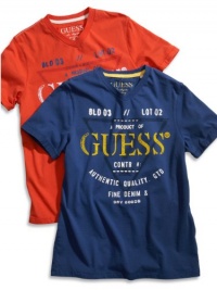 GUESS Kids Boys Big Boys V-Neck Logo Shirt (8-20), ORANGE (12/14)