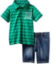 Calvin Klein Boys 2-7 Striped Polo Shirt With Short, Green, 3T