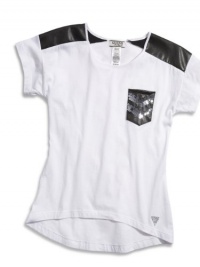 GUESS Kids Girls Big Girl Contrast High-Low Top, WHITE (10/12)