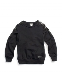 GUESS Kids Girls Lace Trim Sweatshirt, BLACK (7/8)