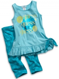 GUESS Kids Girls Little Girl Side-Tie Tank with Dot-Print, AQUA (5/6)