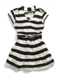 GUESS Kids Girls Striped Sweater Dress with Bow Belt, BLACK (5/6)