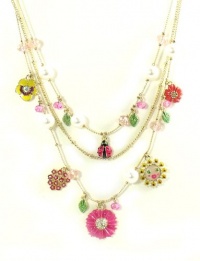 Betsey Johnson Jewelry Garden Party Flower Ladybug Layer Necklace New 2013