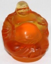 LALIQUE Amber Crystal Happy Buddha Figurine