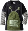 Mulberribush Boys 2-7 I Come In Peace Applique-2 Tone Stripe sleeve Tee, Black, 2T