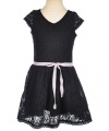 GUESS Kids Girls Lace Dress with Tie, BLACK (16)