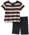 Splendid Littles Baby-boys Infant Scarf Stripe Tee And Short Set, Dungeon, 18-24 Months