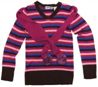 Girl's Multicolor Striped Long Sleeve V-Neck Sweater - Energie 9 Years - 9 Y