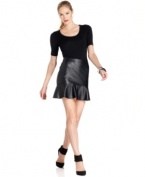 Flirty but not overly feminine, faux-leather ups the edge on this GUESS ruffled skirt for a hot fall look!