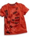 GUESS Kids Boys Little Boy Fashion Tee with Bird Screen, RED (3T)