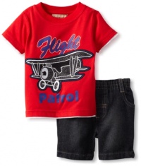 Kids Headquarters Baby-Boys Infant Sleeve Top With Denim Short, Red, 24 Months