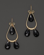 14K Yellow Gold Scroll Pear Onyx Trio Earrings