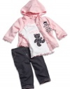 GUESS Kids Girls Baby Teddy Tee, Jacket and Pant Set, LIGHT PINK (6/9M)