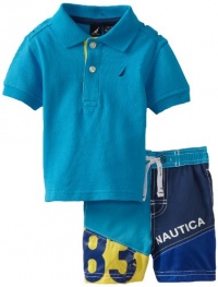 Nautica Sportswear Kids Baby-boys Infant 2 Piece Swim Set, Turquoise, 3-6 Months