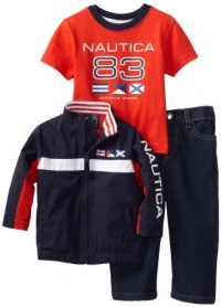 Nautica Sportswear Kids Baby-boys Infant Zipup 3 Piece Jacket Set, Bright Orange, 18 Months