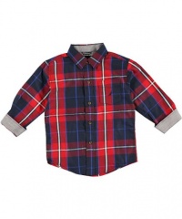 Nautica Sportswear Kids Boys 2-7 Long Sleeve Plaid Woven Shirt, Sport Navy, Large