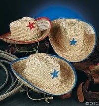 Kids Straw Cowboy Sheriff Hat w/Star (2 Pack)