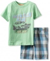 Calvin Klein Boys 2-7 2 Piece Set Short Sleeve Tee With Plaided Short, Green, 5