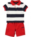 Nautica Baby-Boys Infant 2 Piece Bold Stripe Polo Short Set