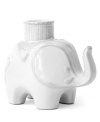 From tusk til dawn. Jonathan Adler brings the Indian elephant to life and to light with this glazed white candlestick, crafted of high-fired stoneware.