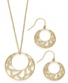 Go for the gold with this stunning jewelry set from Charter Club. Circular pendants showcase openwork designs embellished with crystal accents. Crafted in gold tone mixed metal. Approximate length (necklace): 16 inches + 2-inch extender. Approximate drop (both): 1-1/4 inches.