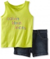 Calvin Klein Girls 2-6X Tee With Denim Short, Green, 6X