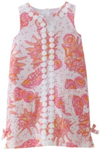 Lilly Pulitzer Girls 2-6x Little Lilly Lace Trimmed Shift Dress, Resort White Conched Out, 4