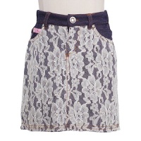 Lipstik Designer Toddler Girls 4T Denim Pearl Lace Overlay Skirt