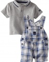 Calvin Klein Baby-boys Infant Polo with Plaided Shortall, Gray, 24 Months