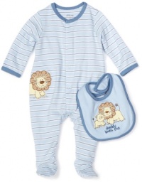 Little Me Baby-boys Newborn Lovable Lion Footie and Bib, Light Blue Stripe, 6 Months