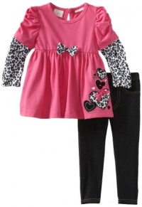 Nannette Baby-girls Infant 2 Piece Leopard Jegging Set, Pink Doll, 24 Months