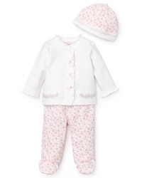 The perfect companion for the newborn in your life, Little Me's take-me-home set is blooming with floral details from head to toe.