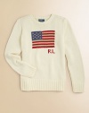 A toasty crewneck sweater is rendered in soft cotton with an intarsia-knit flag motif for an authentic heritage look.CrewneckLong sleevesPullover styleCottonMachine washImported