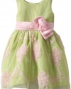 Jayne Copeland Girls 2-6X Floral Soutache Mesh, Lime, 4