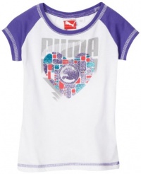 Puma - Kids Girls 7-16 Geo Heart Contrast Raglan Tee, White/Purple, 6