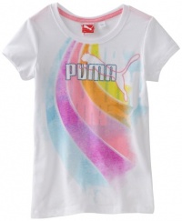 Puma - Kids Girls 7-16 Rainbow Crew Neck Tee, White, X-Large