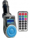 GSI Super Quality In-Car Wireless Hands-Free FM Modulator-Transmitter for MP3/MP4/iPod/iPhone/CD/DVD Players - SD/Memory Card/Flash Slot - Line-In Function - LCD Display - Cigarette Lighter Plug - Includes Remote Control - Blue