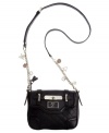 Find the one you've been waiting for with the Amour crossbody from GUESS. Fun miniature charms dangle from the chain embellished strap while a signature front plaque graces the front flap.