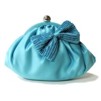 Juniors Womens Aqua Sequin Bow Satin Clasp Prom Evening Cocktail Purse