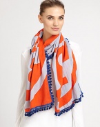 Tory's signature Reva print scarf is woven in plush cotton with the iconic logo and eye-catching pom-pom trim.Cotton42 X 80Dry cleanMade in India