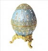 Powder Blue Faberge style Egg Box with Ring Insert Swarovski Crystals Gold Figurine