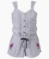 Pinpoint her casual style with this sweet, striped romper from Guess.