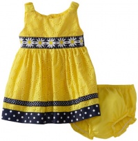 Sweet Heart Rose Baby-girls Infant Daisy Eyelet Dress, Yellow/Blue, 18 Months