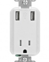 Leviton T5630-W 2.1-Amp High Speed USB Charger/Tamper-Resistant Receptacle, 15-Amp/125-Volt, White