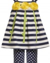 Size-18M, Blue, BNJ-6078R 2-Piece Rolled Flower Stem Stripe to Dot Knit Dress and Legging Set,R16078 Bonnie Jean Baby-Infant Party Dress