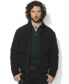 A handsome quilted jacket is accented with suede accents and polished patch pockets for a put-together look.