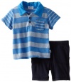 Splendid Littles Baby-Boys Newborn Chambray Mix Stripe Polo Set, Sail, 3-6